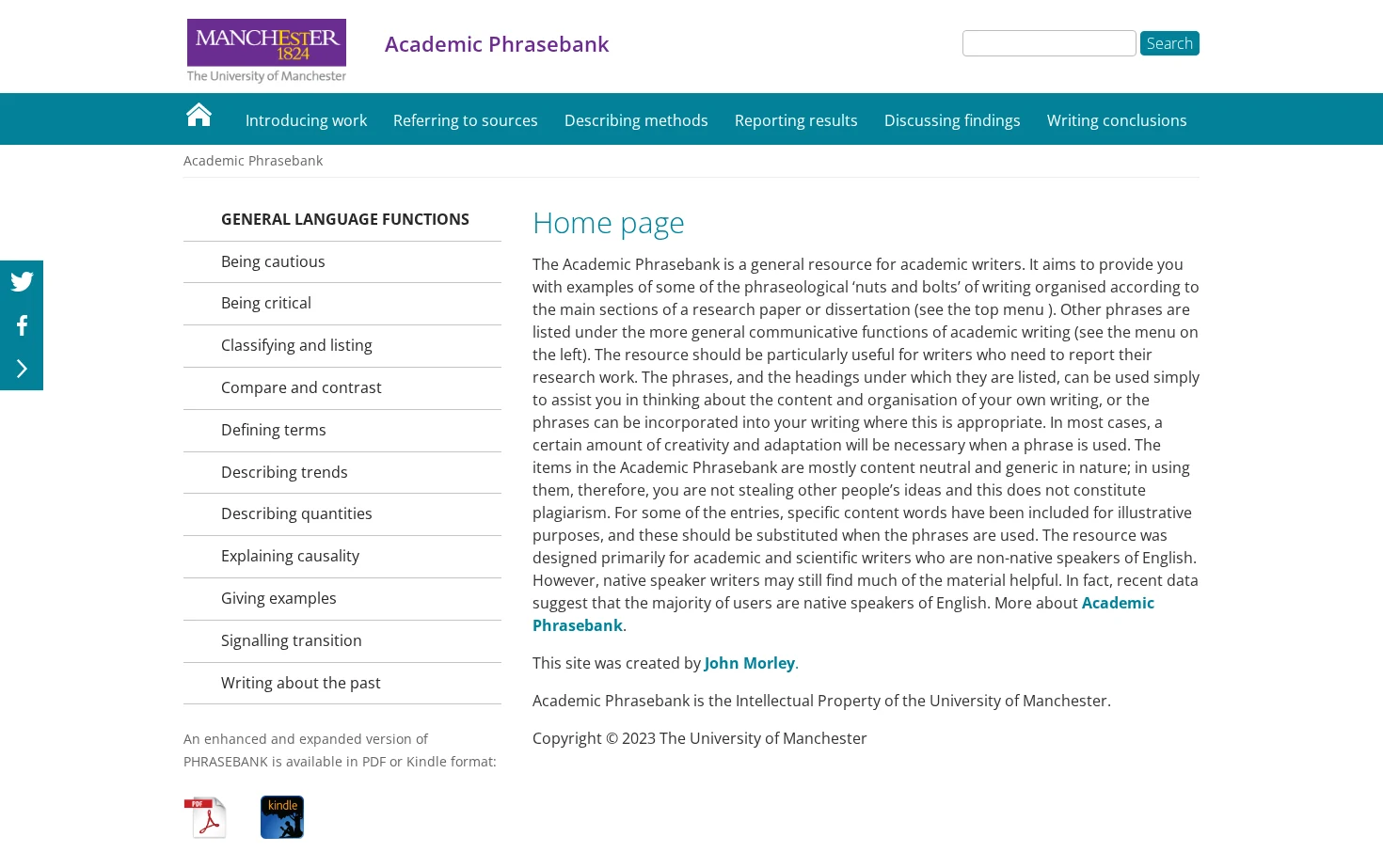 Academic Phrasebank 页面快照
